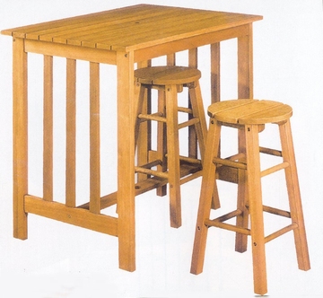 TABLE HAUTE EN BOIS EXOTIQUE + 2 TABOURETS