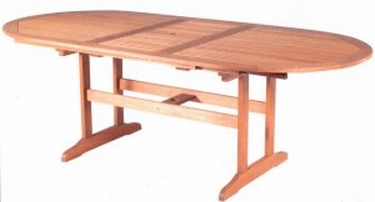 TABLE EN BOIS EXOTIQUE OVALE EXTENSIBLE